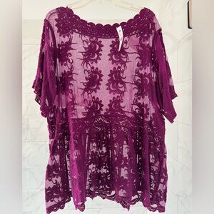 Lane Bryant embroidered lace sheer floral top.